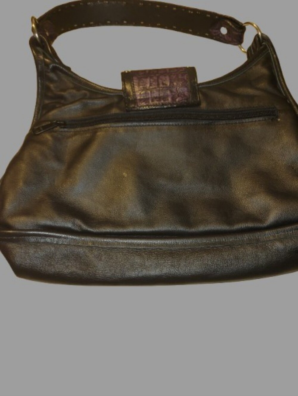 Double J Saddlery Genuine Leather Croc Purple Croc-Embossed Studded Shoulder Bag - Picture 2 of 7